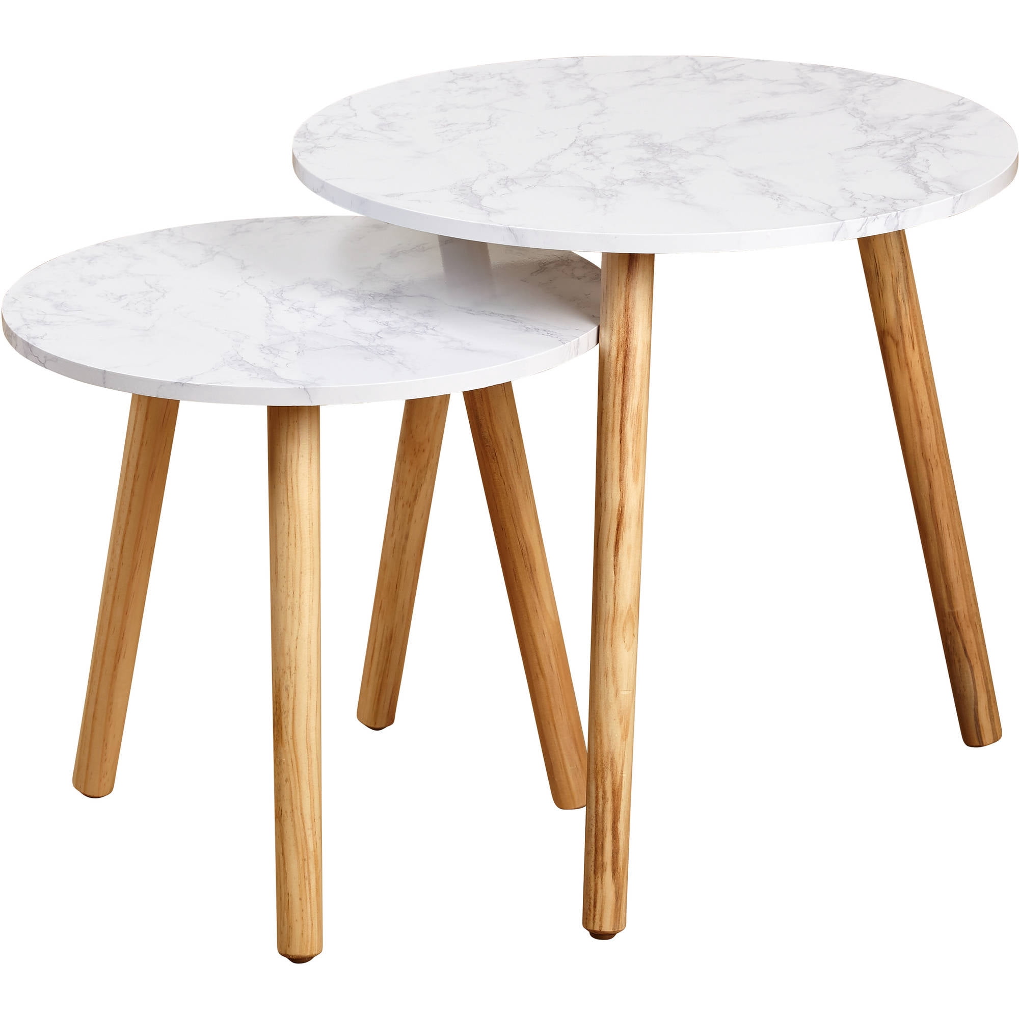 angelo isHome Darcy Modern Round Nesting End Tables, Set of 2, Natural/White Faux Marble
