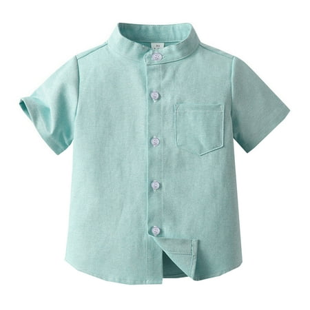 

Children Shirts Boys Spring Summer Short Sleeved Solid Color Single Breasted Cotton Cardigan Kids T-Shirts