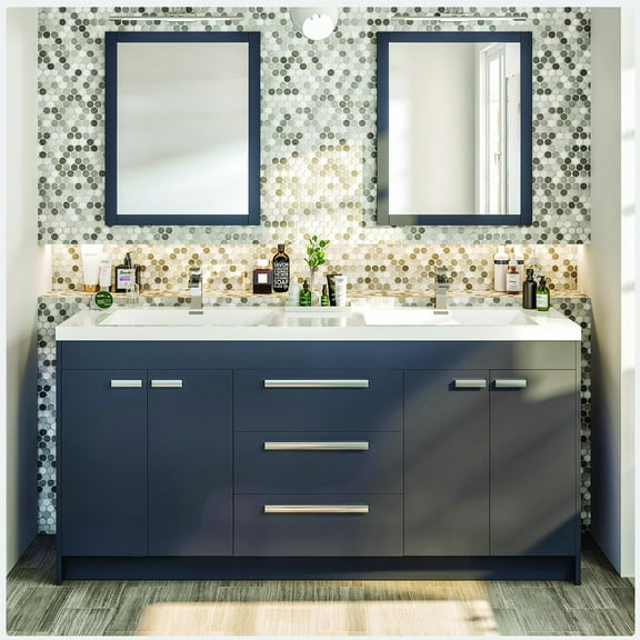 Eviva Lugano 72" Gray Modern Bathroom Vanity with White Integrated Acrylic Double Sink