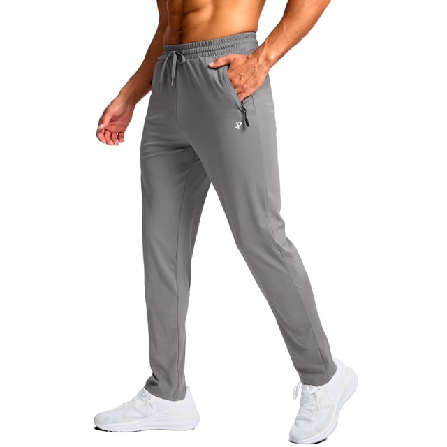 Pantalones deportivos Pudolla Tall para hombre con bolsillos con cremallera, color gris claro