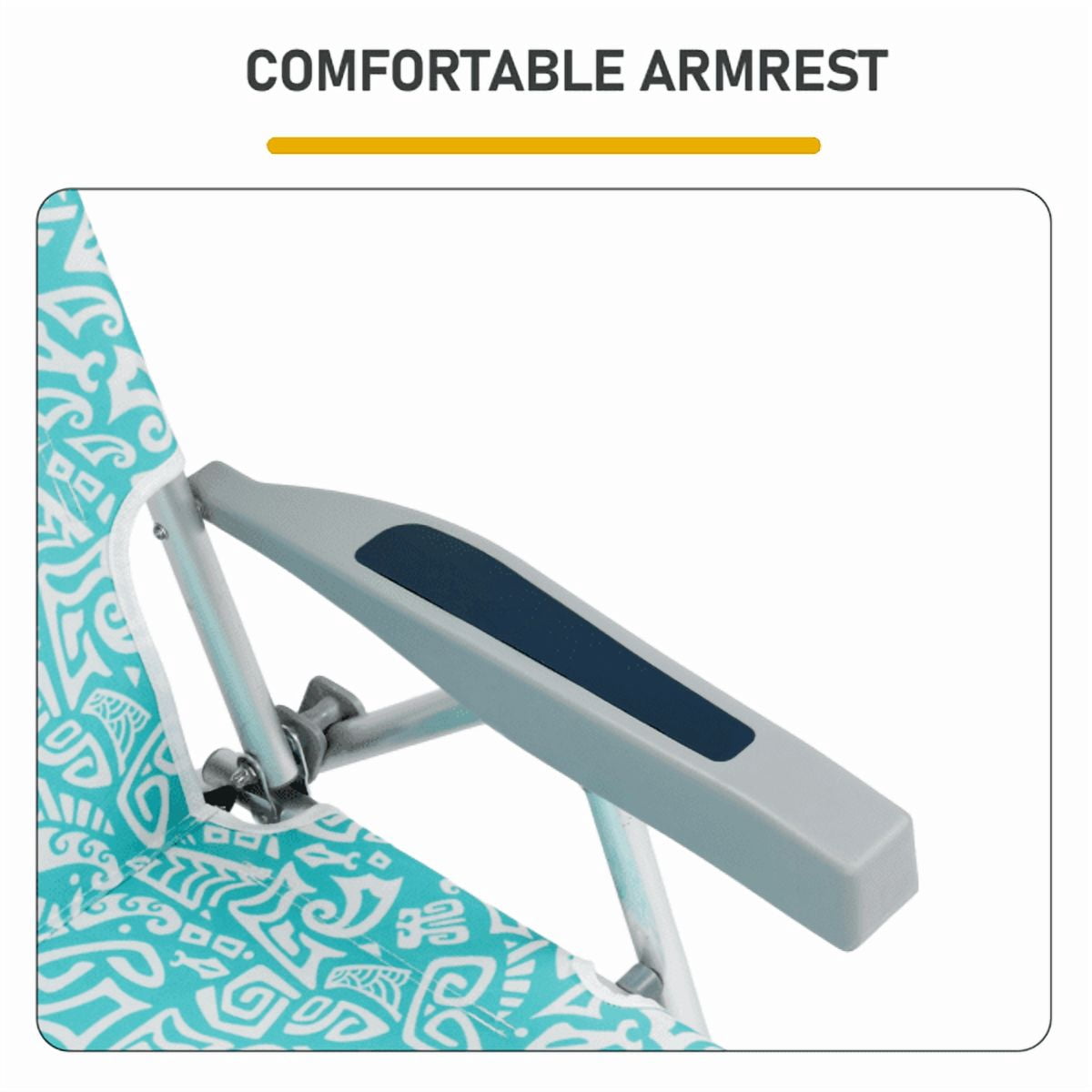 Folding Beach Chair 5-Position Adjustable Backrest Lay Flat Higher Seat Portable Outdoor Chair with Storage Pockets Cup Holder Lightweight Aluminum Frame