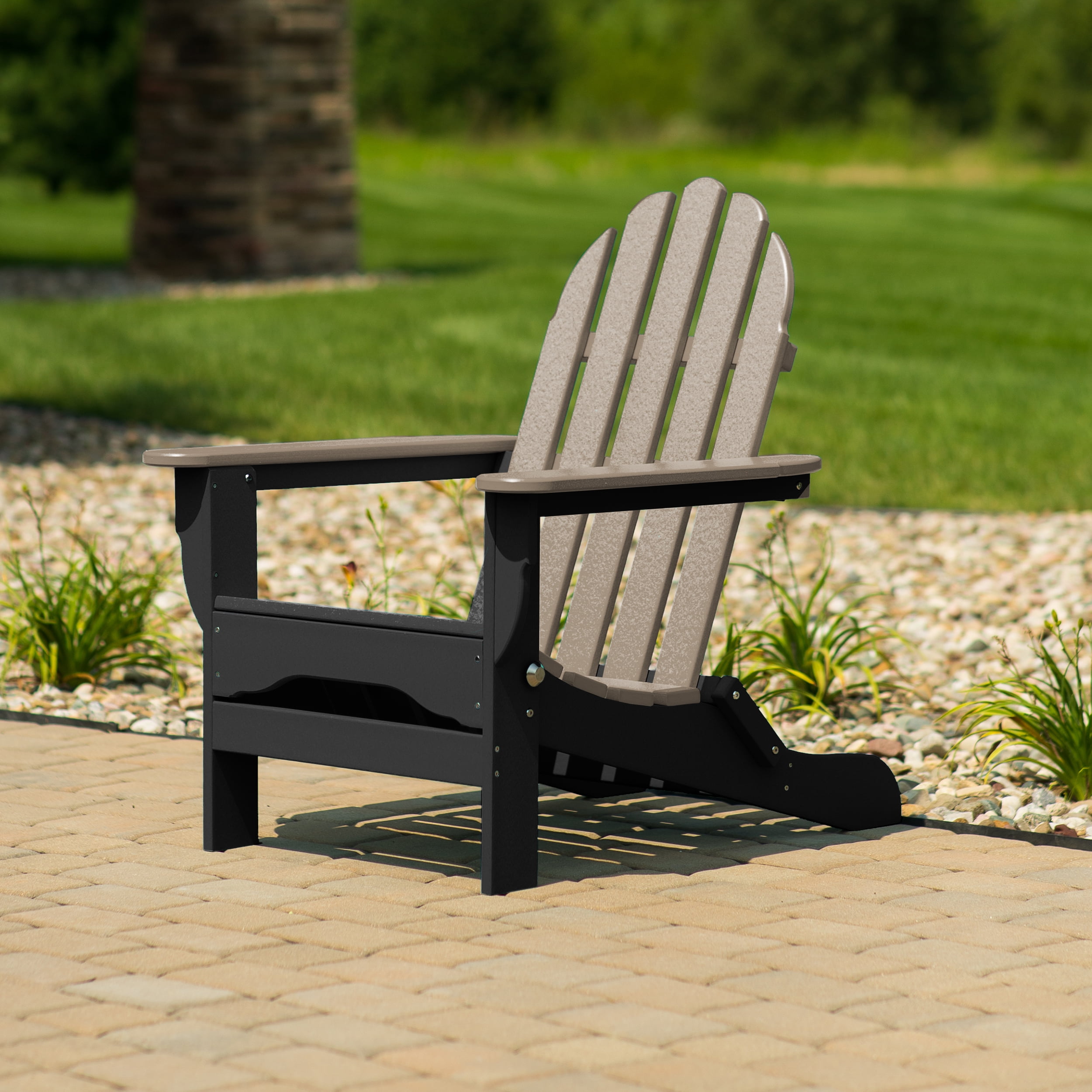 DuroGreen Folding Adirondack Chairs Made With All-Weather Tangent Lumber, Set of 4, Oversized, High End Patio Furniture for Porch, Lawn, Deck, or Fire Pit, No Maintenance, , Black Weather Wood