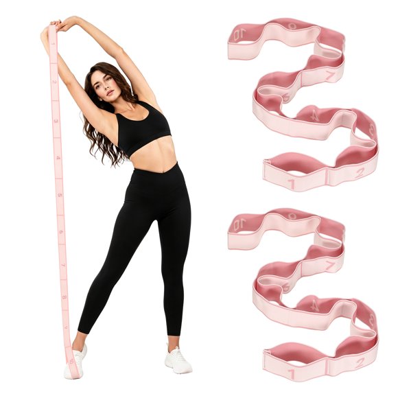 Bandas de resistencia para fitness, banda de resistencia de 10 secciones, correa elástica con mangos 2 piezas y rosa claro - Ideal para (entrenamiento de cuerpo completo/yoga)