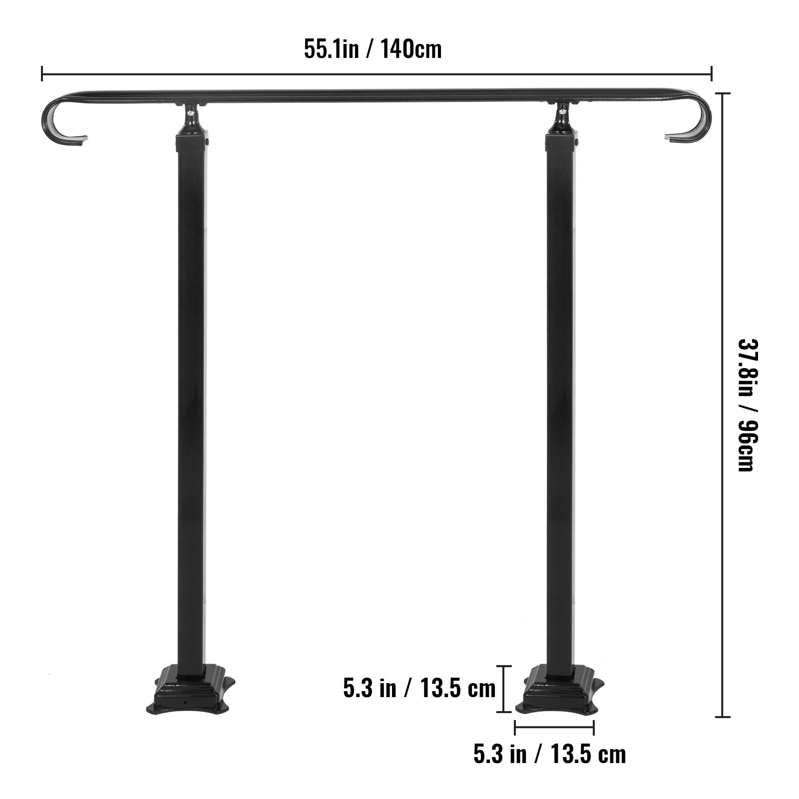 SKYSHALO Wrought Iron Handrail for 2 or 3 Step Outdoor Stair Railing, Adjustable Front Porch Handrail, Black Transition Handrail for Concrete Step or Wooden Staircase with Mounting Kit