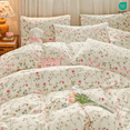 thumbnail image 3 of 3 Pieces Botanical Floral Beige Pink Flower Full Duvet Cover Vintage Style Soft Cotton Garden Floral Aesthetic Bedding Set, 3 of 7