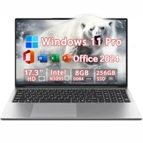 17.3" HD Windows 11 Laptop Computer Office 2024 Conference camera Intel N5095 8GB RAM 256GB SSD Support Backlit Keyboard Type-C interface Fingerprint, BT 5.0