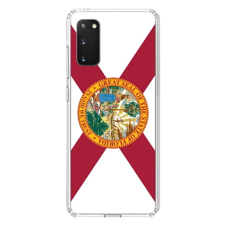 DistinctInk Clear Shockproof Hybrid Case for Galaxy S20 PLUS / 5G (6.7 Screen) - TPU Bumper Acrylic Back Tempered Glass Screen Protector - Florida State Flag - US State Flag