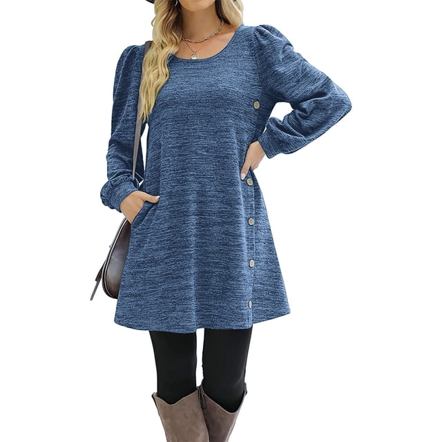 TopLLC Robe Mi-Mollet à Manches Longues Col Rond Mode Décontractée pour Femmes Couleur Unie Robe Mi-Mollet à Manches Longues Col Rond Robe pour Femmes
