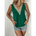 thumbnail image 5 of SEARIPE Women V Neck Cami Tank Top Sleeveless Guipure Lace Panel Casual Blouse Green L, 5 of 5