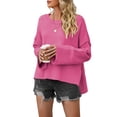 thumbnail image 2 of Women'S Oversized Long Sleeve Sweaters Fall Outfits Trendy Crewneck Knit Side Slit Fashion Pullover Tops Rose Red L, 2 of 9
