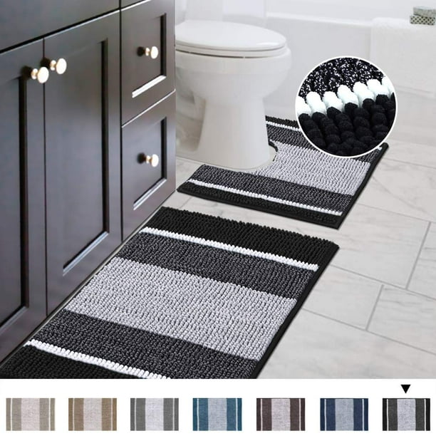 Bathroom Gradient Rugs Luxury Chenille Mat Set, Soft Plush Shower Rug
