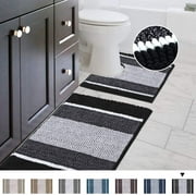 Bathroom Gradient Rugs Luxury Chenille Mat Set, Soft Plush Shower Rug   Toilet Mat, Microfiber Striped Shaggy Carpet, Machine Washable Bath Mats (Curved Set, 32" x 20"/20" x 20", Black)