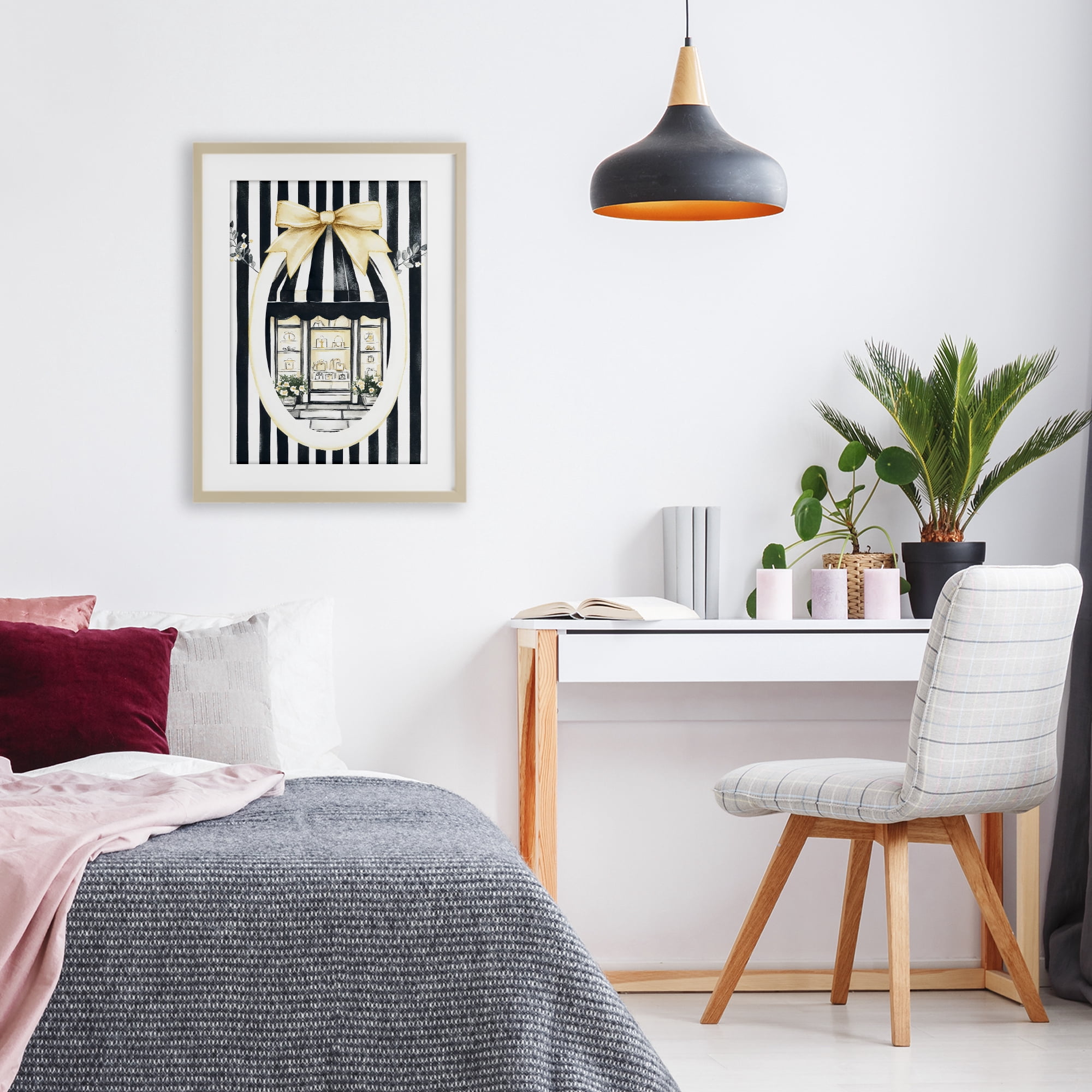 Stupell Industries Maison Striped Boutique Window Birch Framed Print Under Glass, design by Petal Prints Design