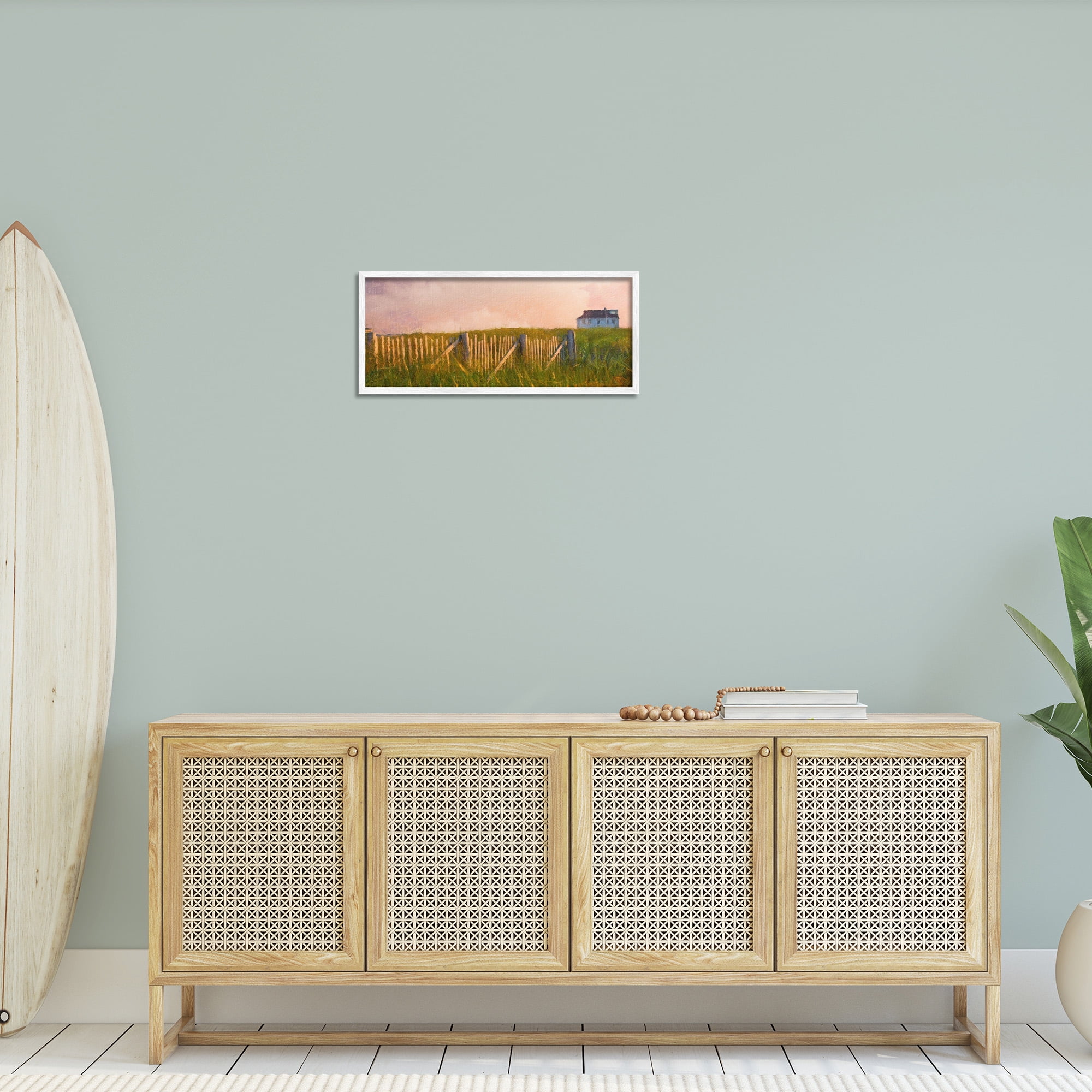 Stupell Industries Nautical Beach Cottage Landscape Painting White Framed Art Print Wall Art, 24 x 10