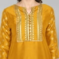 thumbnail image 7 of Janasya Indian Round Neck 3/4 Sleeve Floral Print Mustard Poly Silk Kurta With Palazzo For Women, 7 of 7