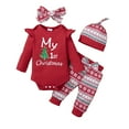 thumbnail image 6 of Bellafa Baby Girls Long Sleeve Xmas Ruffle Romper Floral Pants Headband Hat Sets 0-18 Months Infant Girls 4Pcs Outfits Clothes, 6 of 6