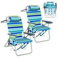 thumbnail image 1 of Beach Chairs for Adults 2 Pack, High Backpack Folding Chair with 5 Position Recline, Lay Flat Portable Beach Chair with Cooler Pouch Cup Holder Phone Pocket Towel Bar for Beach Camping Lawn, 1 of 9