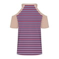 thumbnail image 5 of Lovskoo Womens Summer Tops Trendy Striped Print V-Neck Off Shoulder Casual Short Sleeved Top Shirt Purple, 5 of 6