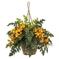 thumbnail image 2 of Nearly Natural Cymbidium Orchid & Fern Artificial Arrangement in Hanging Basket, 2 of 2