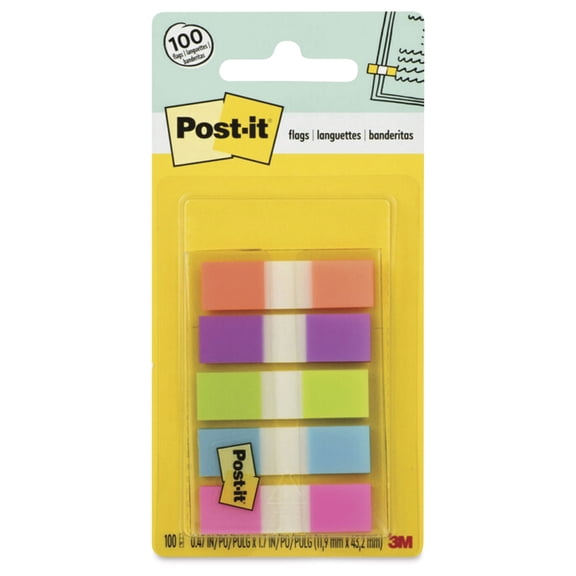 Post-it Flags, Assorted Bright Colors, .5" Wide, 100 Flags/Dispenser