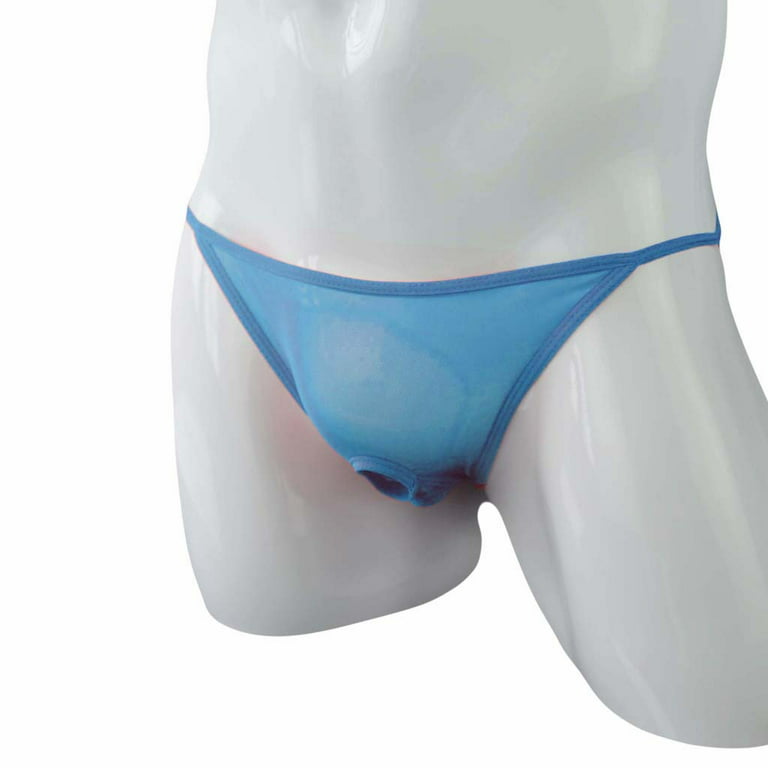Shiusina Mens Open Front Mesh G String Pouch Underwear Panties T-Back Thong  Bikini Blue XL 