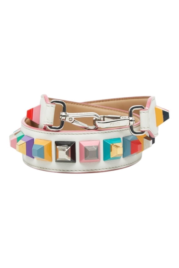 Pre-Owned Fendi Strap You Studded Shoulder White Multicolor Leather Women's FENDI
