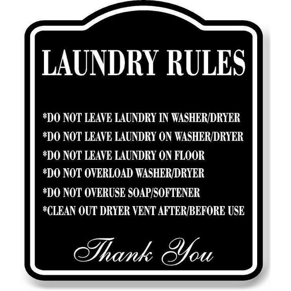 Laundry Rules BLACK Aluminum Composite Sign, 8.5"x10"