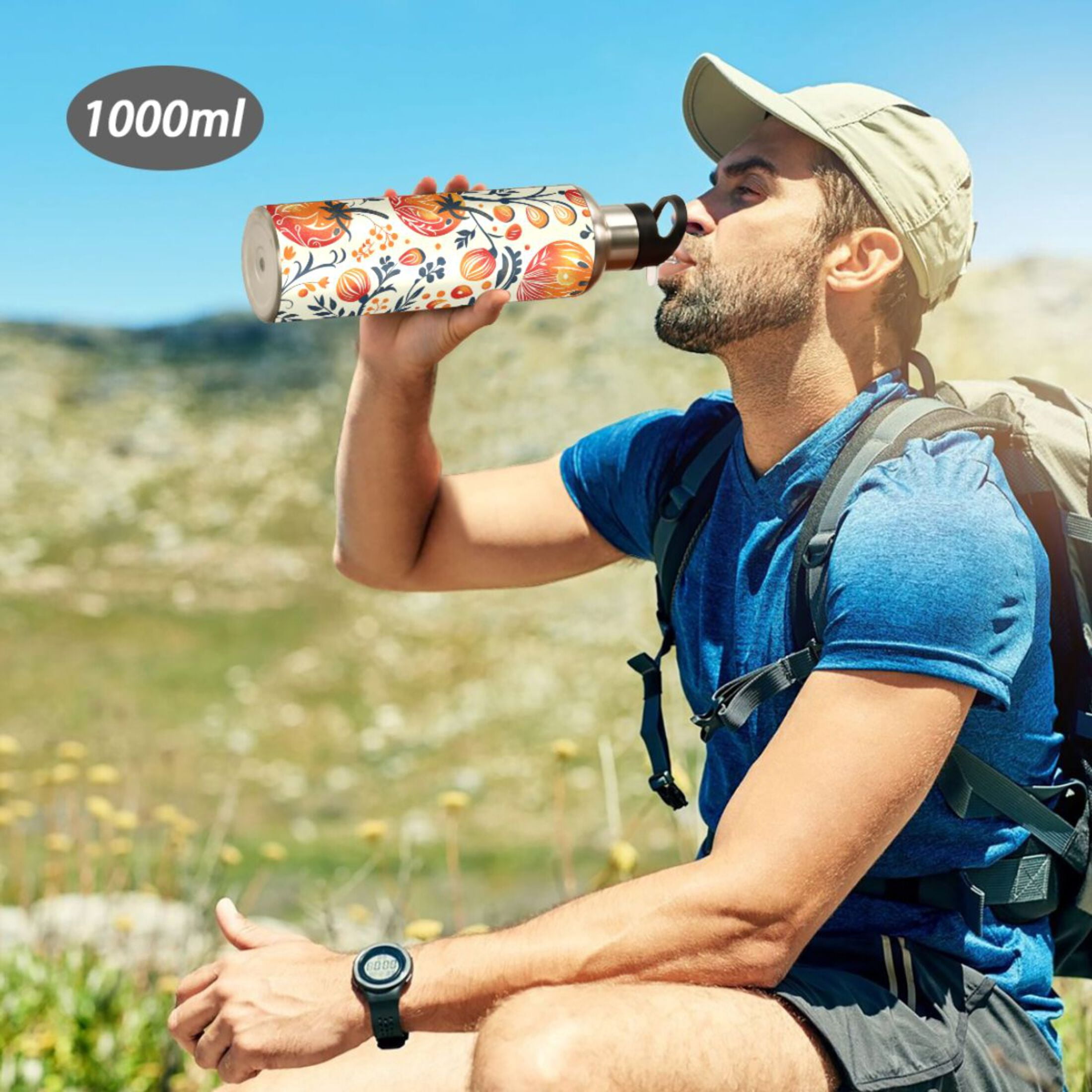 Water Bottles 20oz Straw Lid Wide Mouth Stainless Steel for School Sport Travel Tomato Folk Art
