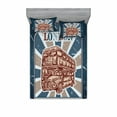 thumbnail image 2 of Vintage Bedding Set with Sheet & Covers, Emblem with English Bus on Grunge Background Retro Hand Drawn Sketchy Artwork, Printed Bedroom Decor 2 Shams, 4 Sizes, Blue Red Beige, by Ambesonne, 2 of 3