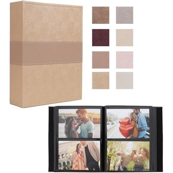 shiyou-200 Pockets 4x6 Photo Album, Leather Cover with DIY Front Window Photo Book Hold 200 Photos for Wedding Family Baby (Yellow)