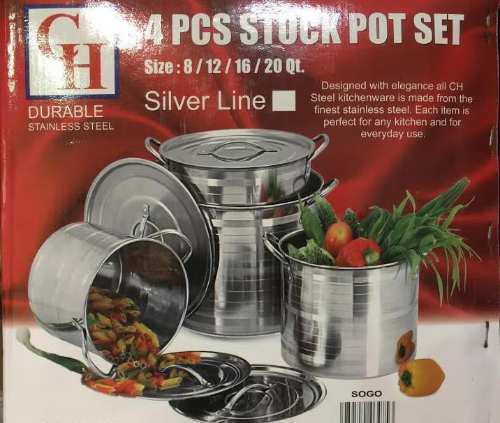 4PC LARGE STAINLESS STEEL CATERING DEEP STOCK SOUP BOILING POT STOCKPOTS SET 