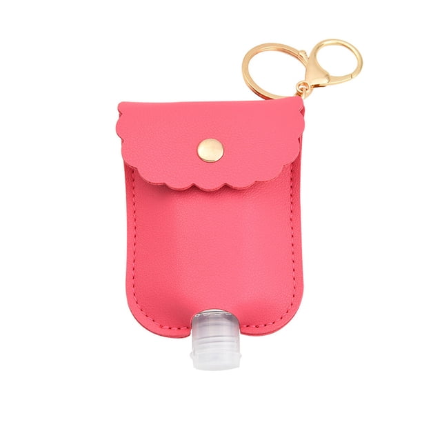 Jumpingount Botella de viaje de cuero PU portátil Color sólido reemplazo elegante recargable llavero de viaje de moda con llavero Carteras Rosa roja Jumpingount AP012567-01