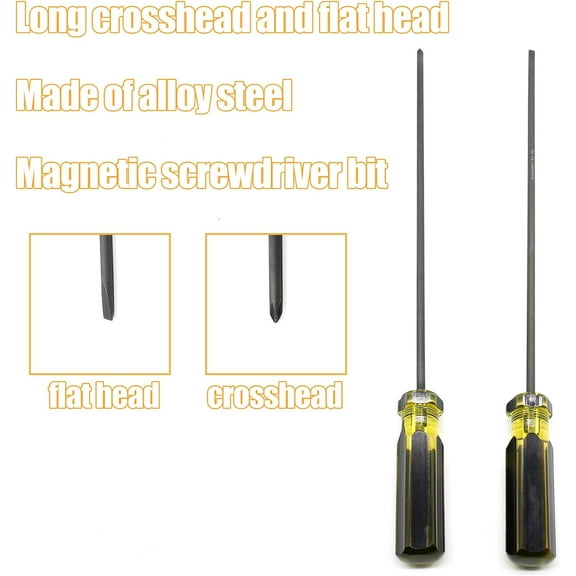 DASAW-Long Screwdriver Set, 39cm / 15.4 Inches Phillips Screwdriver and Slotted Screwdriver, Flat Head and Magnetic Tip Cross Head Screwdriver Set(2Pcs)