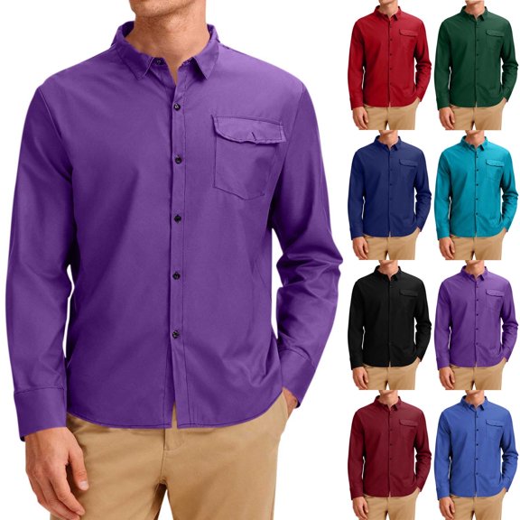 Maean Big and Tall Tops for Mens Button down Long Sleeve Shirts with Pockets Collared Casual Business Blouse