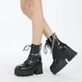 thumbnail image 4 of Lyinloo New Autumn And Winter Patent Leather Thick-soled Large Size Platform Buckle Ankle Boots Black 43, 4 of 6