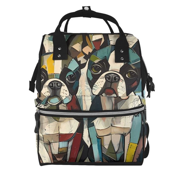 Easygdp Colorful Bulldog Duo para Bolsa de Bebé de Gran Capacidad con Múltiples Bolsillos, Bolsa de Pañales para Padres, Bolsa de Viaje Organizada y Elegante