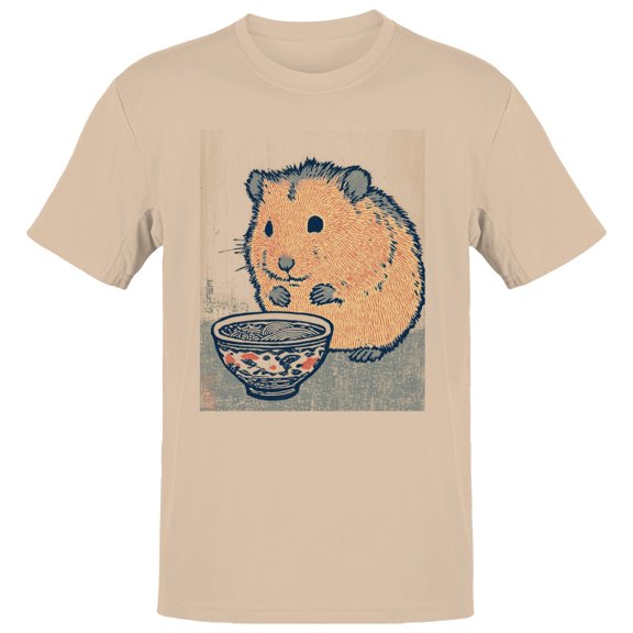 Smartprints Ukiyo-E Hamster with Ramen Bowl Men's T-Shirt Natural, Cotton, S