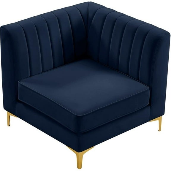 Maklaine Contemporary Velvet Corner Chair with Deep Channel Tufting in Navy