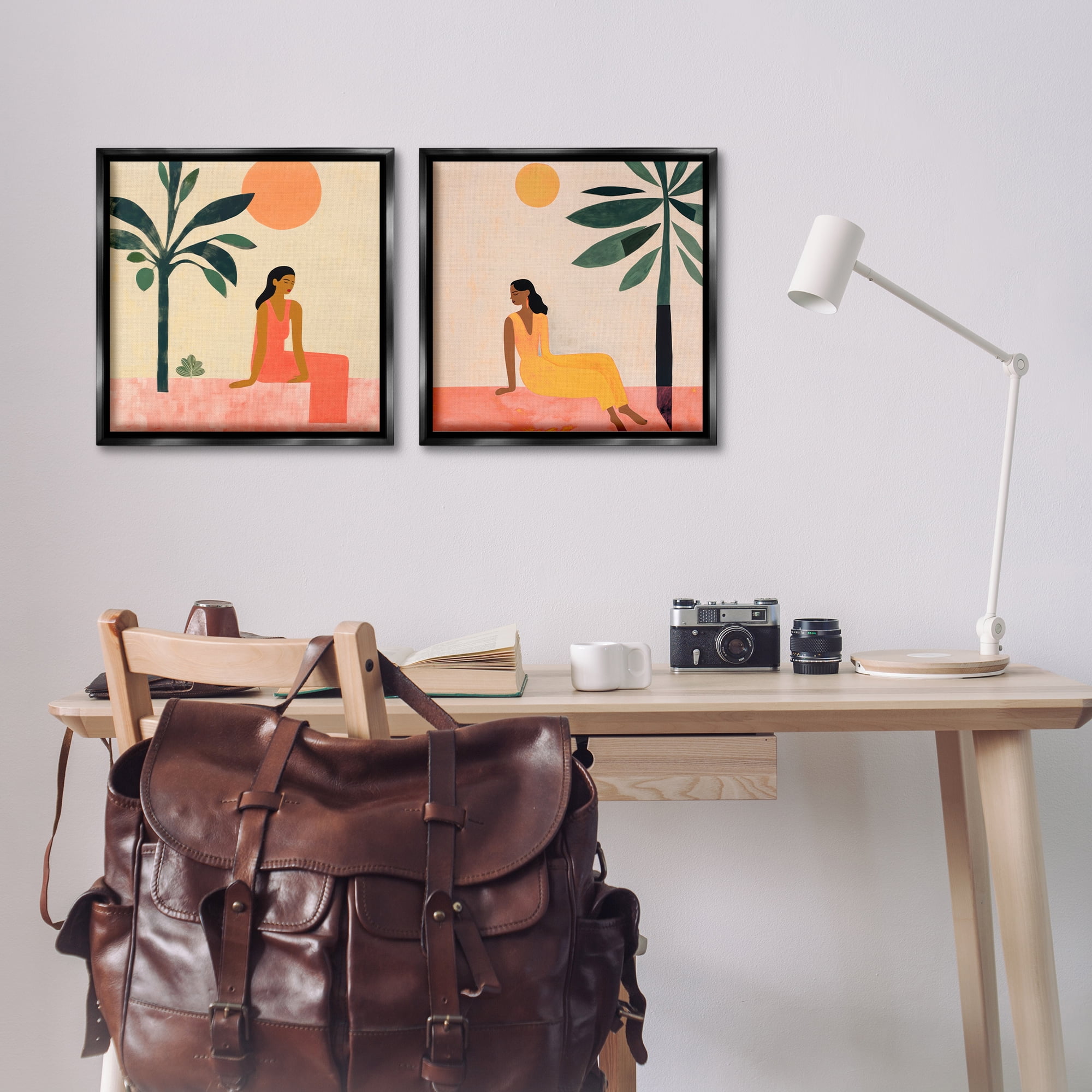 Stupell Industries Female Figure Resting Outdoors People Painting Black Floater Framed Canvas Art Print Wall Art, 18 x 18, Set of 2