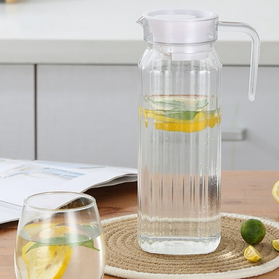 COM1950s Plastic Water Pitcher,Beverage Dispenser with Push Lid,Refrigerator Fit Pitcher Design,Large Capacity Cold and Hot Drink Container,Dishwasher Safe for Home and Restaurant Use