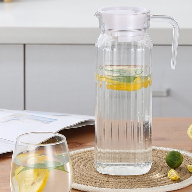 Birdeem Plastic Water Pitcher, Beverage Dispenser with Push Lid, Refrigerator Fit Pitcher Design, Large Capacity Cold and Hot Drink Container, Dishwasher Safe for Home and Restaurant Use