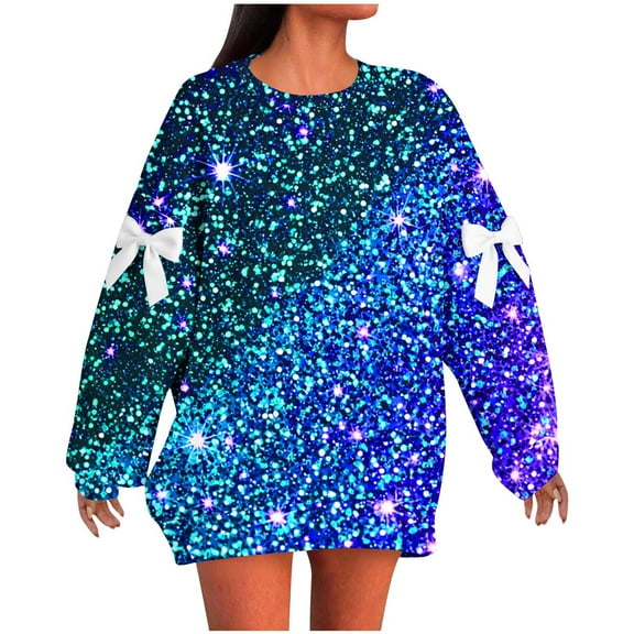 Christmas Sweatshirt for Women Oversized Pullover Tops Fashion Holiday Xmas Bow Printed Shirts Casual Long Sleeve Blouses Comfortable Women's Winter Sweaters
