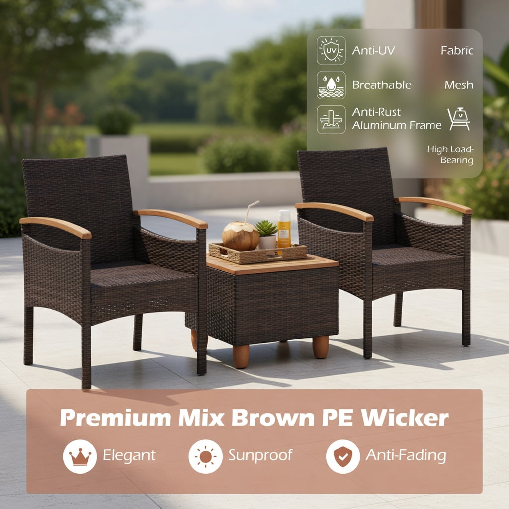 Hommoo Acacia Wood & PE Rattan Patio Dining Chairs Set of 2, Heavy-Duty Metal Frame, Ergonomic Design for Backyard, Poolside & Balcony, Off-White