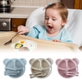 thumbnail image 2 of Kids Wheat Straw Divided Plate Set with Spoon Fork， Bear Design， Drop-Resistant & Safe Tableware, 2 of 8