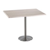 Holland 42" Stainless Round Base Rectangle Table in 48" White Ash Top