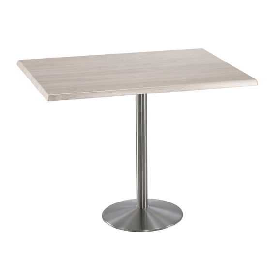 Holland 42" Stainless Round Base Rectangle Table in 48" White Ash Top