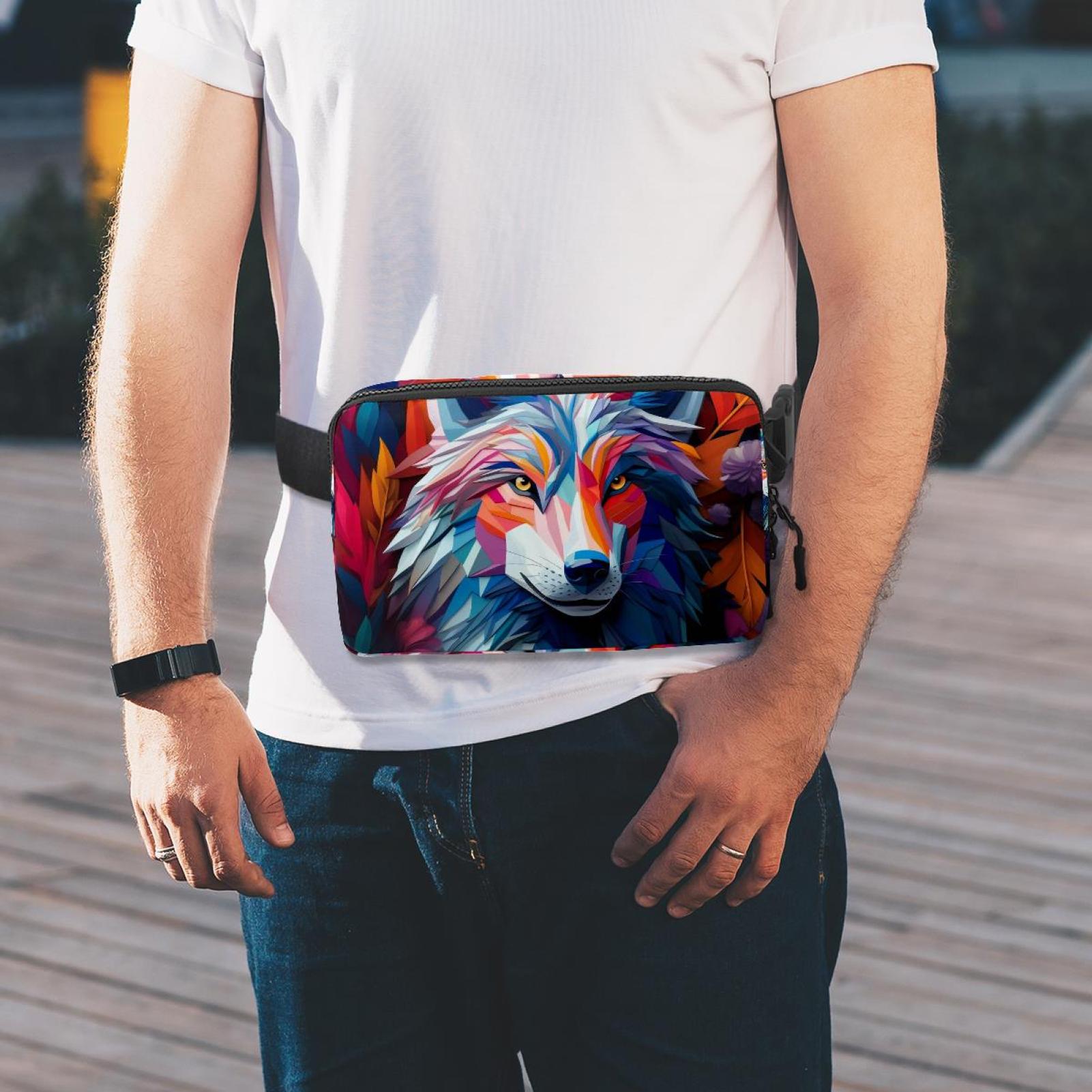 Wolf Running Belt Waist Bag Fanny Packs, Lightweight Adjustable with Extension Strap, Unisex