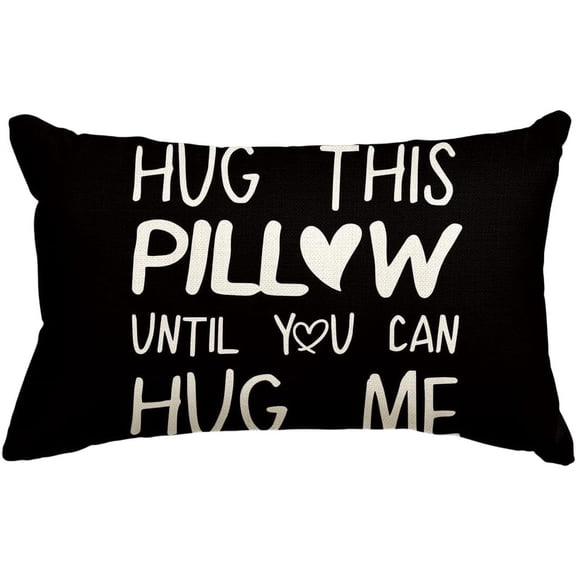 Hug This Pillow Until You Can Hug Me Valentine''s Day Black Throw Pillow Cover, 12 x 20 Inch Anniversary Wedding Cushion Case Decoration for Sofa Couch