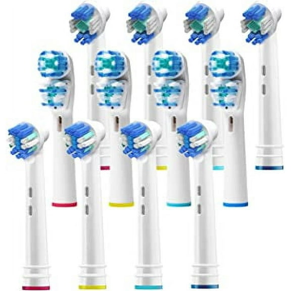 Replacement Brush Heads Compatible with Oral b Braun- 12 Electric Toothbrush Heads for Oralb- Double Clean, Floss Action & 3D White Brushes- Fits the Kids Pro 1000 Sonic Flossaction Dual Cross & More