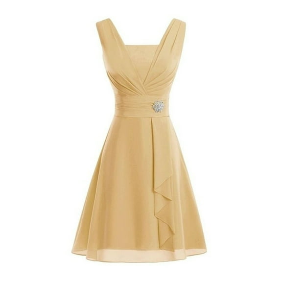 Miluxas Summer Plus Size Women's Dress Women formal Wedding Bridesmaid High-waist Party Ball Prom Gown Cocktail Dress Yellow XL(XL)